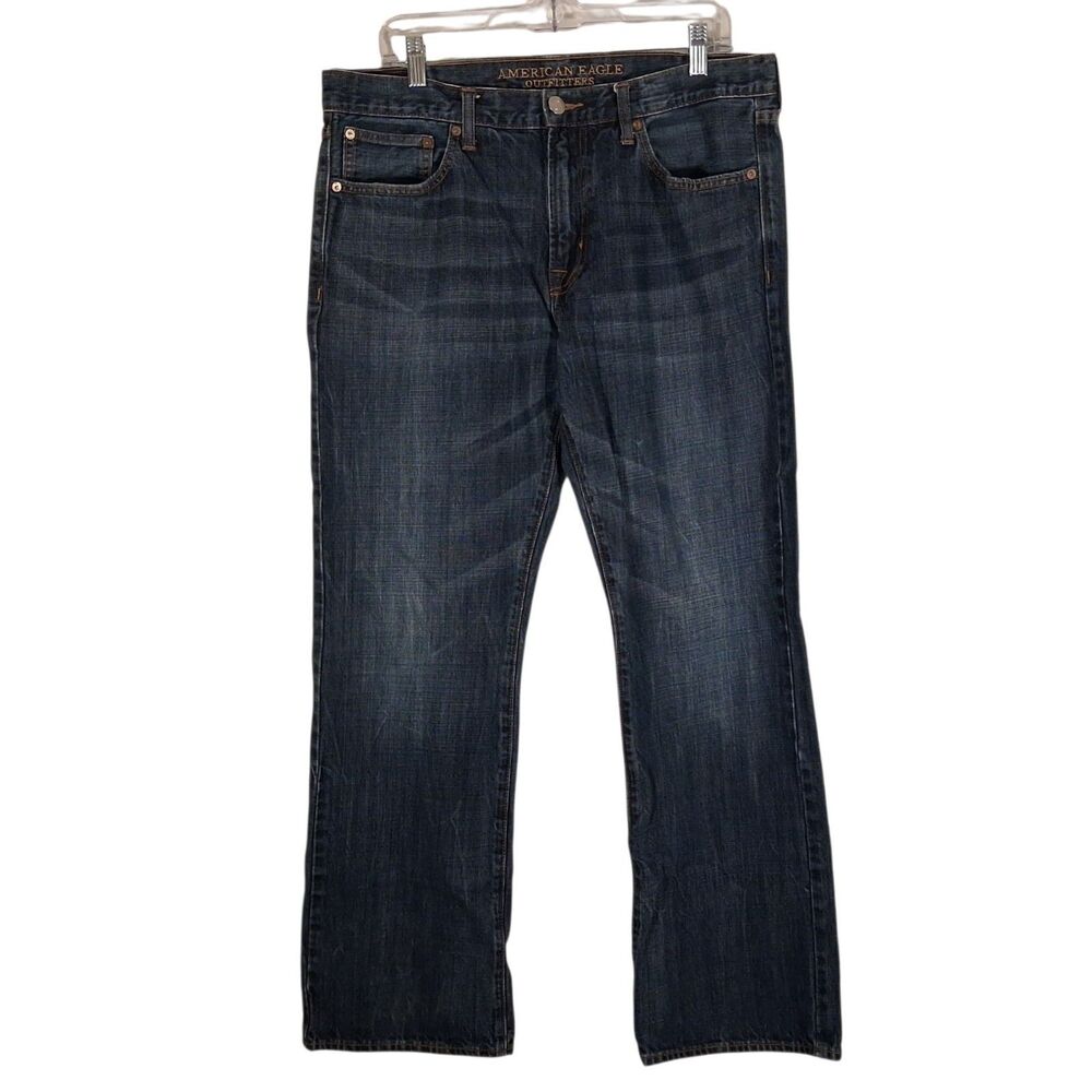 American eagle jeans mens 34x32 blue denim original boot cut western dark wash